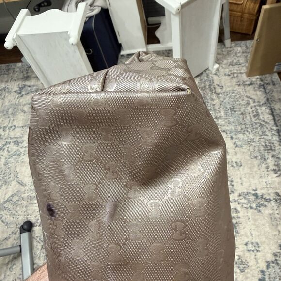 Authentic GUCCI GG Imprime Handbag Tote & Dustbag-Metallic Bronze-Excellent Cond - Picture 5 of 12